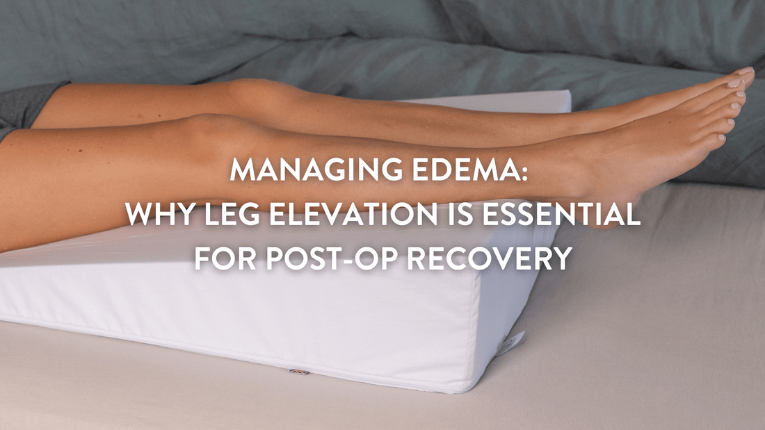 person elevating their legs on a bed wedge pillow to minimise the chance of edemas