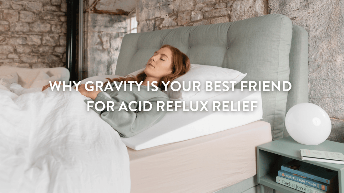 Person lying on a bedwedge.com bed wedge to combat acid reflux 