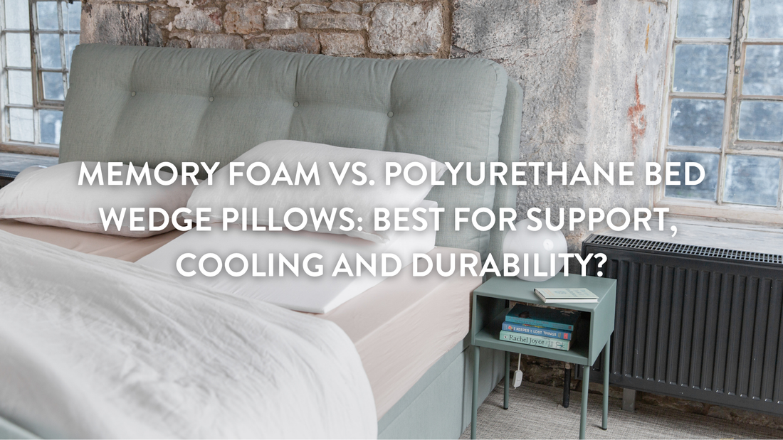 Image of large double bed with the Bedwedge memory foam bed wedge on the bed with a pillow on top 