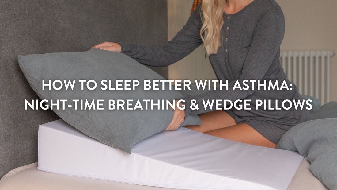 Person setting up their bed with a new bed wedge placing a pillow on top of it