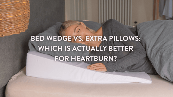 person sleeping on a double bed using a bed wedge pillow to reduce acid reflux GERD