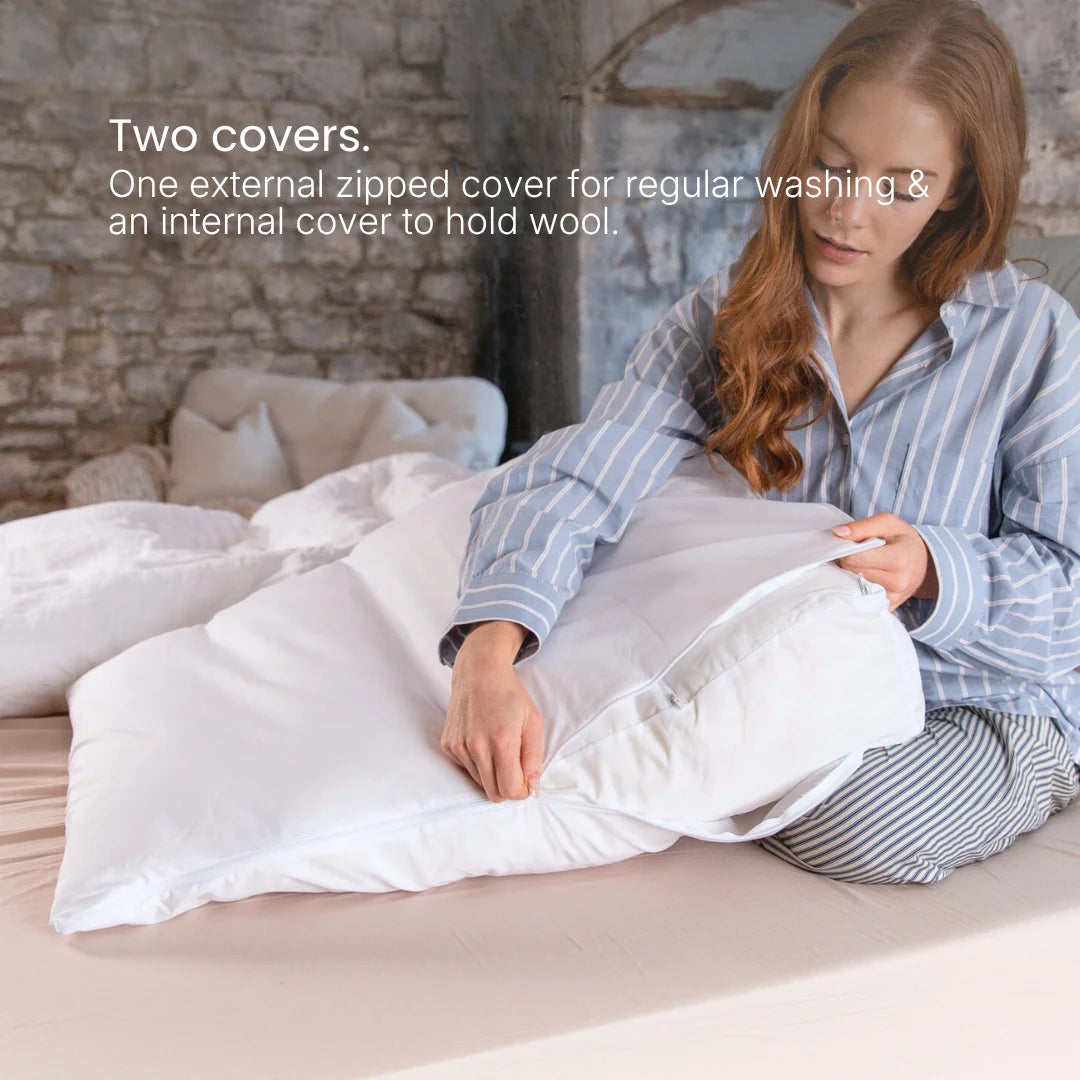 Natural Wool Bed Wedge for Acid Reflux, Heartburn & Snoring Relief two covers both 100% cotton.